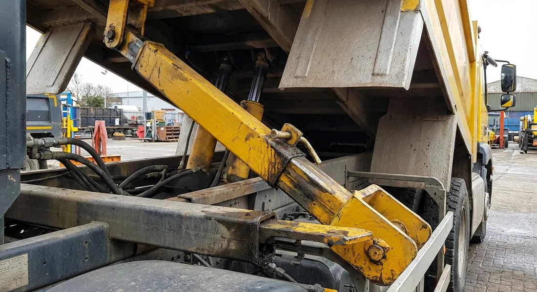 Barre de sécurité verrouillant la benne levée pour la maintenance.