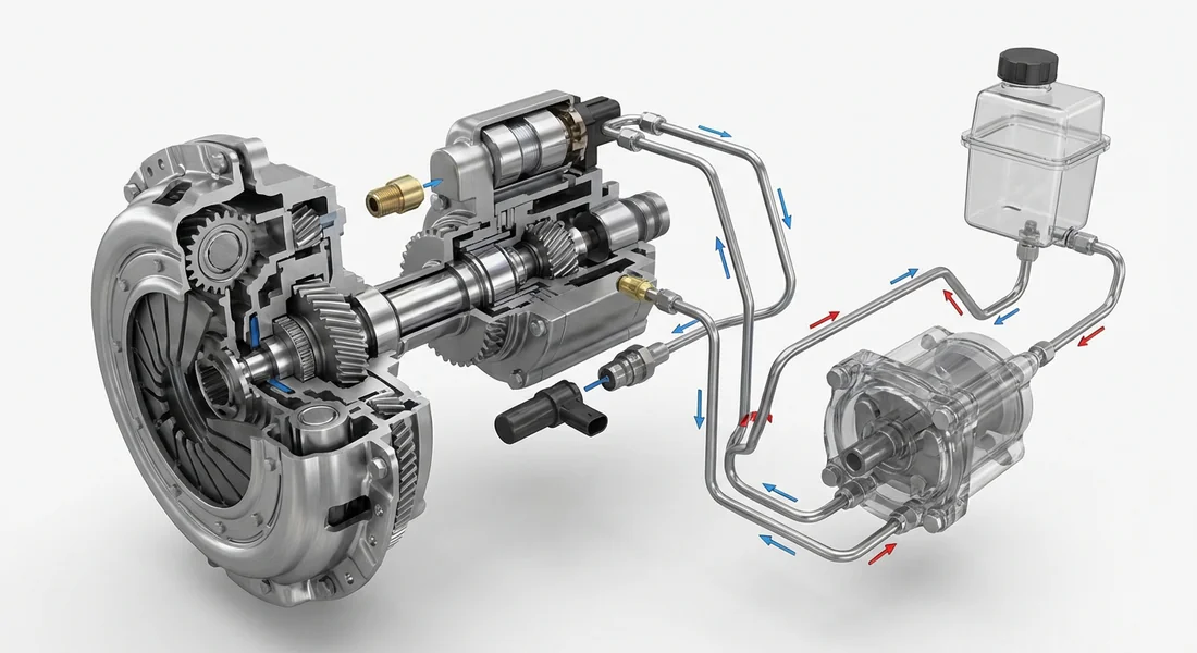 Composants de l'actionneur d'embrayage hydraulique pour boîte Quickshift Renault.