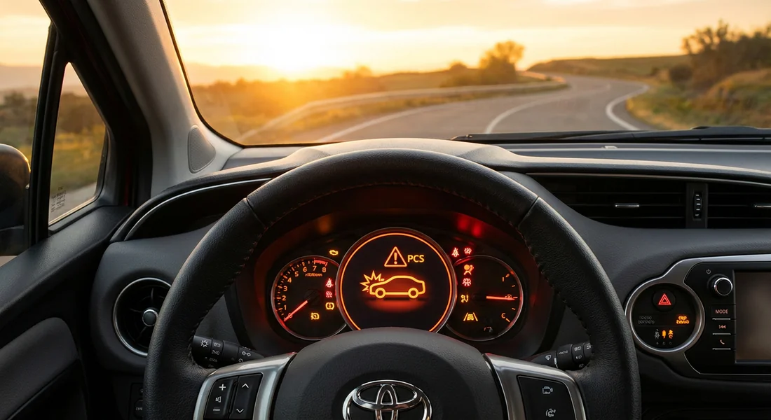 Aperçu du système de sécurité pré-collision sur le tableau de bord Toyota.