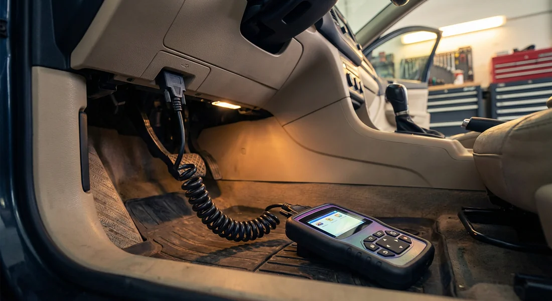 Scanner de diagnostic connecté à une Toyota pour vérifier les codes PCS.