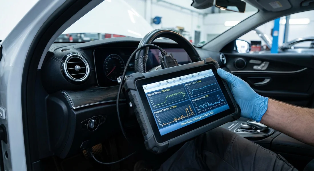 Diagnostic électronique d'une Mercedes avec une valise de diagnostic